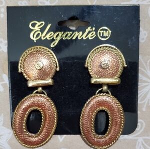 ÈLEGANTE' Vintage Clip Earrings**Copper/Goldtone Oval Dangles**Style #2140